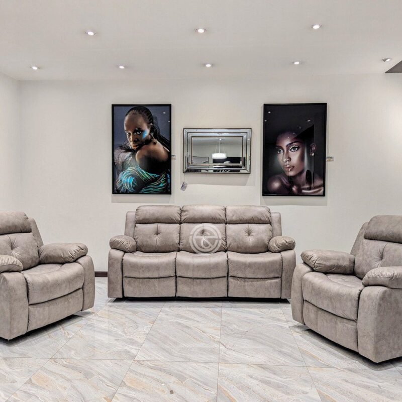 Berima-5 Seater Fabric Recliner Sofa in Grey (3+1+1)