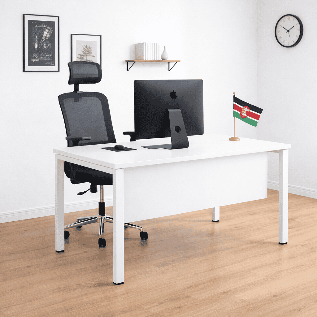 1.2M StudioCraft Home Office Study Desk white MDF laminate with metal frame, cable grommet and spacious top for dual monitors